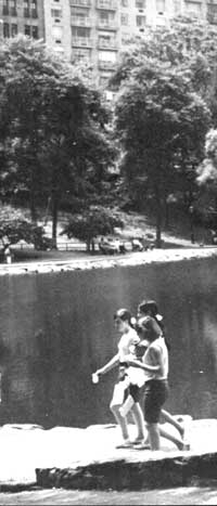 walkers along lake shore